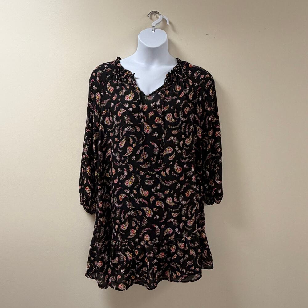 Old Navy Floral Paisley Tie-Neck Shift Dress w/Slip Boho Cottagecore Romantic L